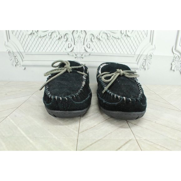 LL Bean Black Suede Shearling Lined Wicked Good Moccasins Slippers 9 M - Picture 4 of 8